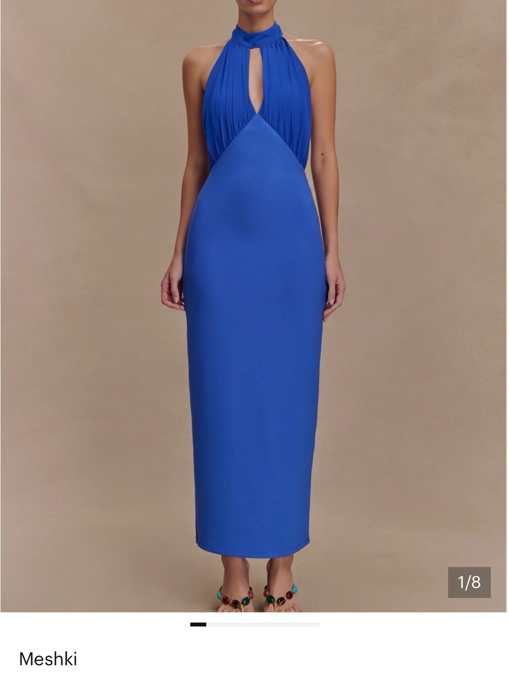 Meshki Cobalt Halter Keyhole Maxi Dress